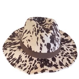 Brown & Ivory Beige Cow Print Brown Band Western Cowboy Hat NWT